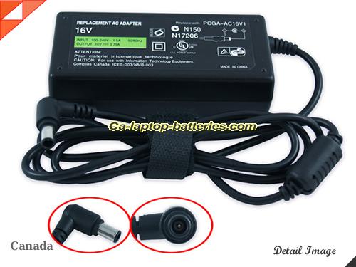 SONY PCG-GR300 adapter, 16V 3.75A PCG-GR300 laptop computer ac adaptor, SONY16V3.75A60W-6.5x4.4mm