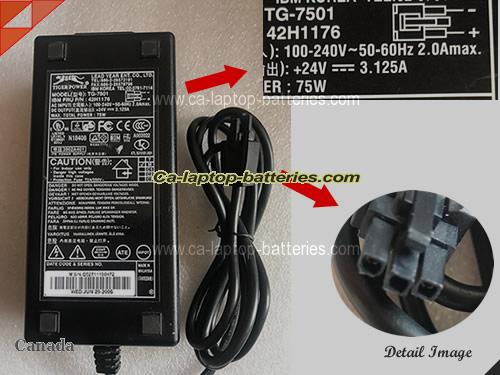 IBM 40N5606 adapter, 24V 3.125A 40N5606 laptop computer ac adaptor, YEAR24V3.125A75W-3pin-LF