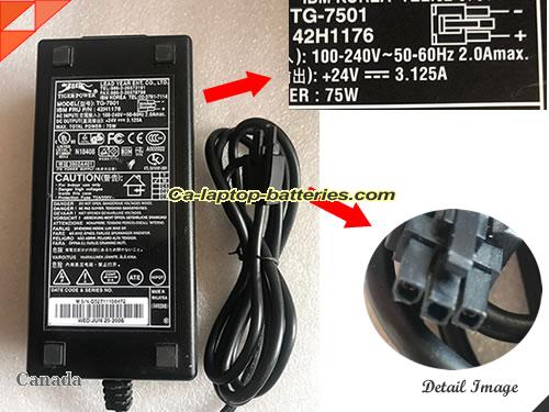 IBM SUREMARK 4610-2CR adapter, 24V 3.125A SUREMARK 4610-2CR laptop computer ac adaptor, YEAR24V3.125A75W-3pin-LF