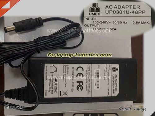  image of UMEC UP0301U-48PP ac adapter, 48V 0.62A UP0301U-48PP Notebook Power ac adapter UMEC48V0.62A30W-5.5x2.1mm