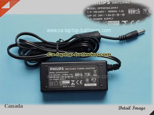  image of PHILIPS GF451DA-2419-1 ac adapter, 24V 1.9A GF451DA-2419-1 Notebook Power ac adapter PHILIPS24V1.9A45.6W-5.5x2.1mm