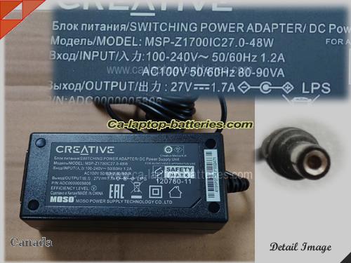  image of CREATIVE MSP-Z1700IC27.0-48W ac adapter, 27V 1.7A MSP-Z1700IC27.0-48W Notebook Power ac adapter CREATIVE27V1.7A48W-5.5x2.1mm-B