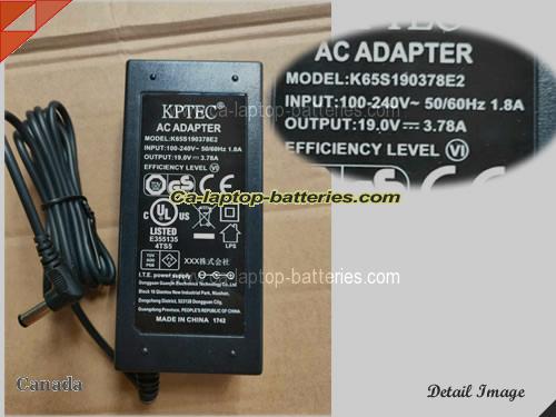  image of KPTEC K65S190378E2 ac adapter, 19V 3.78A K65S190378E2 Notebook Power ac adapter KPTEC19V3.78A71.82W-5.5x2.1mm