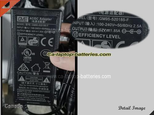  image of GVE GM95-520185-F ac adapter, 52V 1.85A GM95-520185-F Notebook Power ac adapter GVE52V1.85A96.2W-5.5x2.5mm