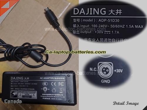  image of DAJING ADP-51D30 ac adapter, 30V 1.7A ADP-51D30 Notebook Power ac adapter DAJING30V1.7A51W-3Pins