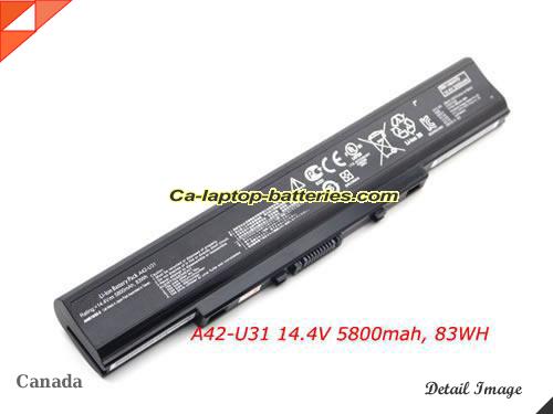 Genuine ASUS U31J Battery For laptop 5800mAh, 14.4V, Black , Li-ion