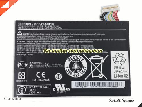 Replacement ACER BAT-714 Laptop Computer Battery KT.0010G.001 Li-ion 3420mAh, 12.65Wh Black In Canada 