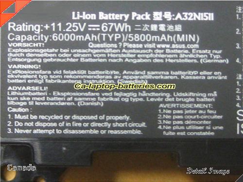 image 2 of A32N1511 Battery, Canada Li-ion Rechargeable 6000mAh, 67Wh  ASUS A32N1511 Batteries