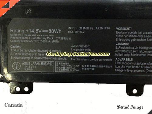  image 2 of A42N1710 Battery, Canada Li-ion Rechargeable 5800mAh, 88Wh  ASUS A42N1710 Batteries