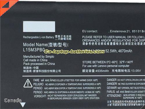  image 2 of L15M3PBO Battery, Canada Li-ion Rechargeable 4700mAh, 53Wh  LENOVO L15M3PBO Batteries