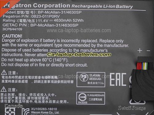  image 4 of 0B23-011F0RV Battery, Canada Li-ion Rechargeable 4630mAh, 52Wh  ACER 0B23-011F0RV Batteries