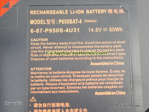  image 2 of 6-87-P650S-4U32 Battery, Canada Li-ion Rechargeable 60Wh CLEVO 6-87-P650S-4U32 Batteries