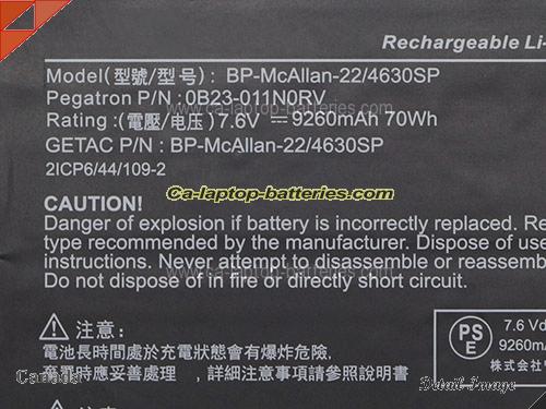  image 4 of BP-McALLAN-22 Battery, Canada Li-ion Rechargeable 9260mAh, 70Wh  PEGATRON CORPORATION BP-McALLAN-22 Batteries