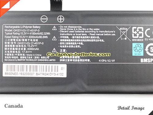  image 3 of BATRGKIDY3-4102 Battery, Canada Li-ion Rechargeable 4100mAh, 62.32Wh  GETAC BATRGKIDY3-4102 Batteries