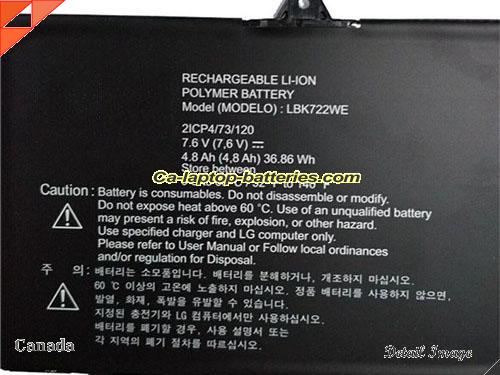  image 2 of Genuine LG LBK722WE Laptop Computer Battery  Li-ion 36.86Wh, 4.8Ah  In Canada