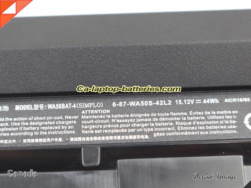  image 2 of Genuine CLEVO WA50BAT-4 Laptop Computer Battery 6-87-WA50S-42L2 Li-ion 44Wh Black In Canada