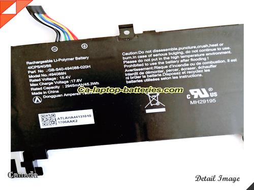  image 2 of Genuine SAGER 494088N Laptop Computer Battery GB-S40-494088-020H Li-ion 2495mAh, 45.3Wh  In Canada