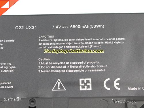  image 3 of Replacement ASUS C23-UX31 Laptop Computer Battery C22-UX31 Li-ion 6800mAh, 50Wh Black In Canada